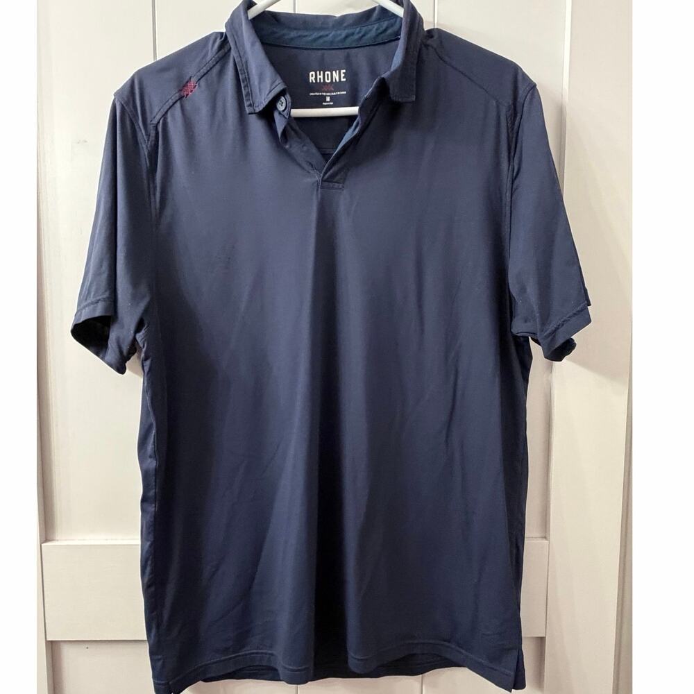 Rhone Commuter Polo Navy Performance Shirt Stretch Red Stitch Detail Mens Size M